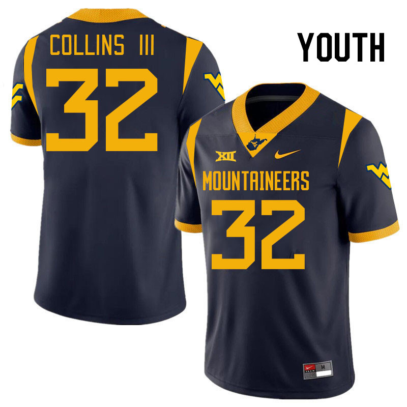 Youth #32 Raleigh Collins III West Virginia Mountaineers College 2024 New Uniforms Football Jerseys